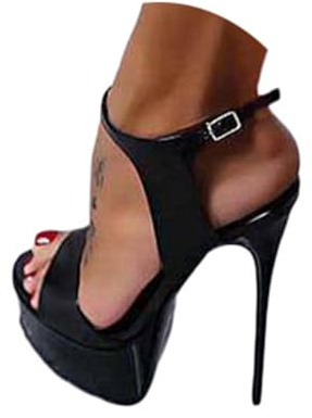 ORANDESIGNE Sandales à Talons Hauts en Cuir Femme Bout Ouvert Talon Haut 16cm Plateforme Épais Talons Hauts Aiguille Sandales Club Soirée Chaussures