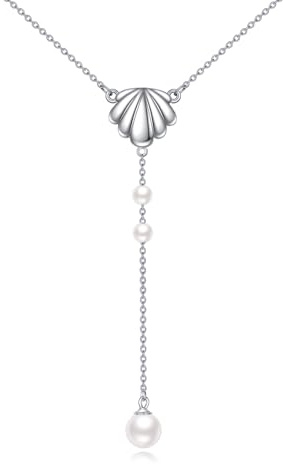 VONALA Perlenkette 925 Sterling Silber Muschel und Perle Anhänger Halskette Strand Ozean Schmuck Geschenke für Frauen Freund