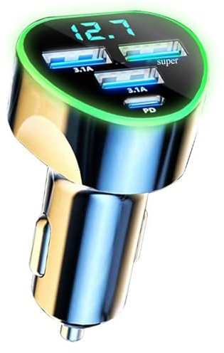 4 in 1 Multi Port USB C Car Phone Charger Adapter with Voltage Display, QC4.0/PPS/AFC Super Fast Cigarette Lighter USB Charge with Volt Meter for iPhone Galaxy Android Phones