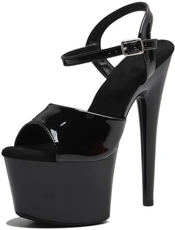 WUXIN H&P Women's 7 in Platform Sandal Heels Ankle-Strap Sexy,7 in Pole Dance High Heel Platform,17 cm Exotic Platform Pole Dancer Heels Shoes Stiletto US 10, Black