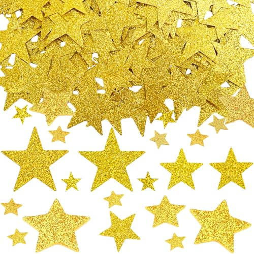 DazzJoy 200 Stück Glitzersterne Konfetti Weihnachten 1-3 cm, 3 Größen Gold, Silvester, Pailletten Tischdeko Streusterne