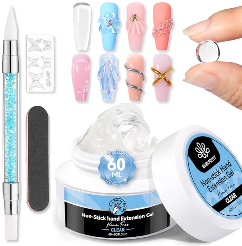 Born Pretty Feste Builder Gel für Nägel Clear Hartes Aufbaugel für Gelnägel zum Modellieren Nicht Klebend mit 3D-Form Silikonstift Nagelfeile Nagelkunst-Salon für zu Hause DIY 60g