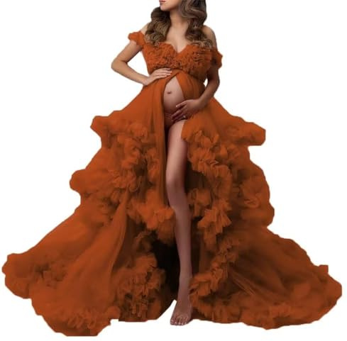 Robe bouffante en tulle pour maternité, robe longue transparente pour séance photo, lingerie pour fête prénatale, photographie de grossesse, AH058, Brûlé, 42