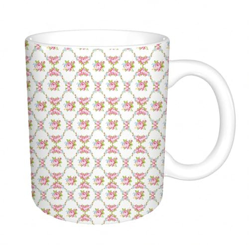 YFHJV Tazza in ceramica originale,11 once di tazze 330 ml,Decorazione shabby chic, bordi femminili retrò Curvy Rose Blooms Flora,tazza divertente - decora la tua tazza
