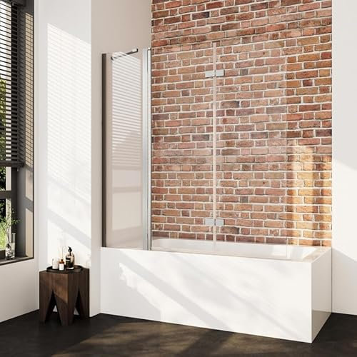 Duschabtrennung für Badewanne 150x140cm 3-Teilig Faltwand, Duschwand Faltbar 180° mit Seitenwand Duschtrennwand, Badewannenaufsatz aus 6mm ESG NANO Sicherheitsglas Faltwand, Badewannenfaltwand Dusche