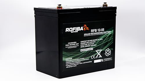 Batteria Rofiba RFB 12-55 55Ah 12V VRLA AGM Deep Cycle – Alta Prestazione, Scarica Lenta, Terminali M6 – Ideale per Veicoli Elettrici = 12LCP-56-12FGL55 - ZL120155 -FHP12-55 - LDC12-55
