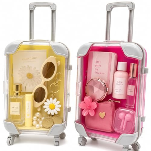 FloraVigo Reise Geschenk Reisekoffer Miniatur, Geldgeschenk Reise Urlaubskasse Spardose Reisekoffer als Geschenk für Urlaub, Reisekasse zum Verschenken von Geld (Gelb Rot)