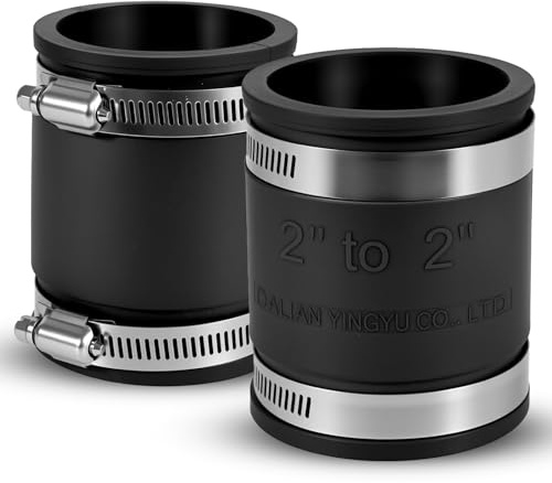 DLYYPLUS 2 Pcs 2 Flexible PVC Pipe Coupling with Stainless Steel Clamps, Couplers for 2 ID Pipes for Plastic and Copper Pipe Plumbing Connections, Drain Repair, Dust Hose
