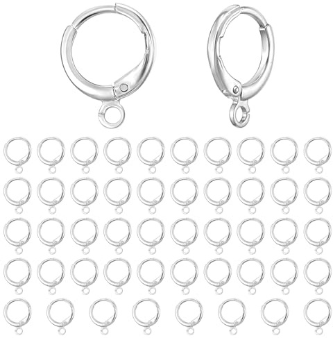 50 Stück Ohrringe Basteln, Rund Ohrring Diy Rohlinge Silber Ohrringe zum Selber Machen Ohrringhaken Creolen Anhänger Ohrhaken Zubehör für Männer Frauen DIY Schmuckherstellung | Klappbügel, französische Ohrhänger, Ohrringe, Zubehör für Frauen, Schmuckherstellung (15 mm x 11 mm)