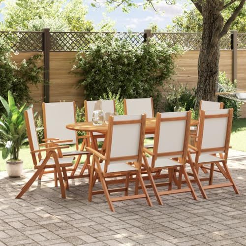 GCHDHAPB Gartenmöbel-Set, 9-teilig, Massivholz, Akazie und Textilene