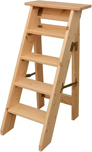 Stehleiter Klappstuhl aus Holz, 5 Stufen, maximale Belastung 150 kg, Höhe 100 cm, beweglicher Hocker für Haus und Garten Werkzeuge