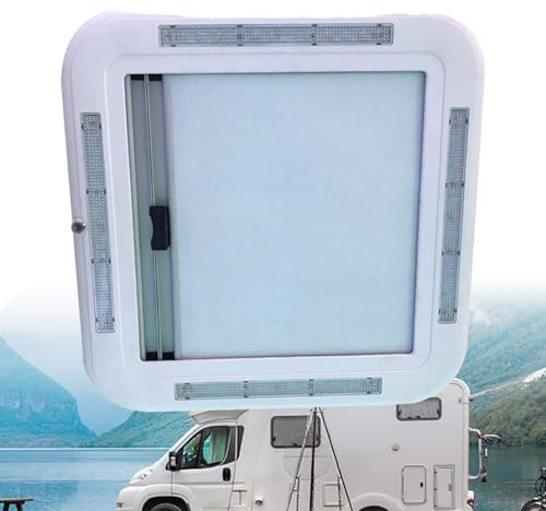 UORDBY RV Roof Vent Hatch Top, Motorhome LED Skylight Camper Roof Window Vent Kit with LED Light, Anti-UV Roof Vent Hatch with Insect Nets and Parasols 500 * 500mm
