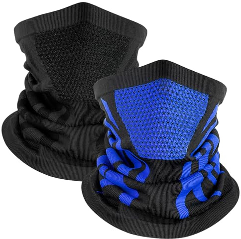 Kiiwah 2 st halsvärmare herr och dam, andningsbar vindtät balaclava elastisk halsvärmare för dagliga aktiviteter sport cykling löpning skidåkning, Svart, blå, one size