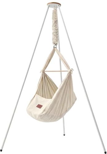 Honigbär Federwiege Set inkl. Standfuß (weiß) – Baby Hängematte TÜV-geprüft bis 40kg – Ergonomisches Nestchen mit Kapok-Matratze – Bio-Baumwolle – Universell motorisierbar - Schlaf wie im Mutterleib