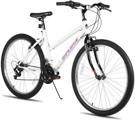 HILAND 24 26 Inch Women's Mountain Bike, Bike for Girls & Women, 18 Speed MTB Bike with V-brake, Sturdy Steel Frame Mountain Bike, Black/White