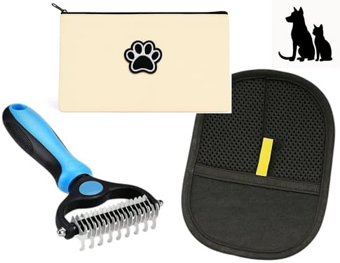 Kit Toilettage Chien & Chat – Brosse Démêlante Sous-Poil, Gant Anti-Poil- Kit Soin Hygiène- Trousse de Rangement