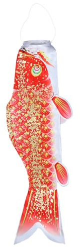 SUPVOX Japanese Style Carp Windsock Flag Red Gold Hanging Fish Windsock Outdoor Garden Decor Lightweight Fabric Vibrant Color Koinobori Wall Ornament