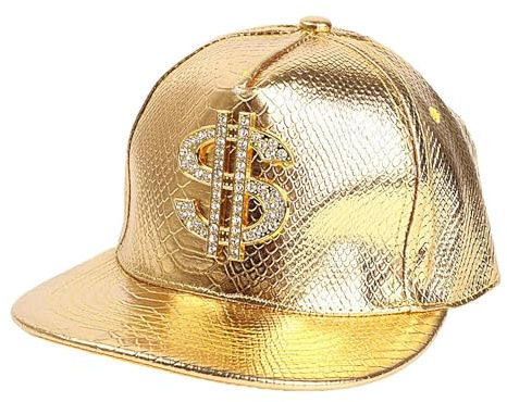 Sombrero de hip hop con signo de dólar, sombrero de ala plana, gorra de roca, disfraz de buscador de oro, accesorios de disfraz de rapero de los años 80 y 90 para fiestas de Halloween, bailes de