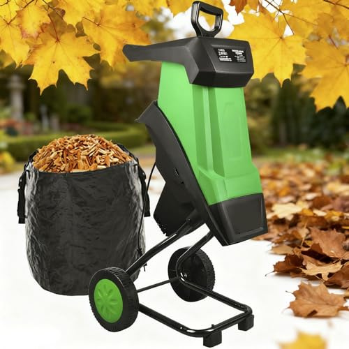Biotrituratore elettrico da giardino e cippatore for legno con sacco di raccolta da 50 l, potente trituratore for foglie,diametro di taglio di 39mm, for uso su prato e giardino