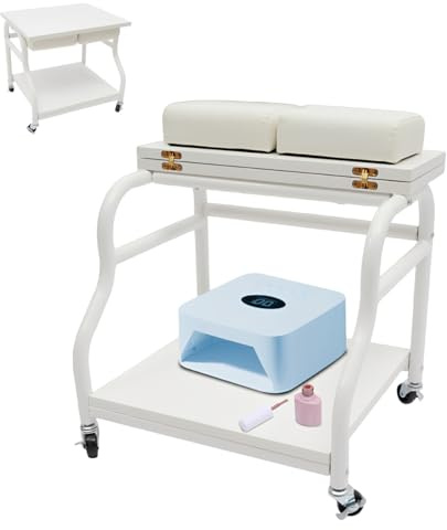 Fotbad spa vagn, pedikyr fotstöd med hjul och broms, fotbadpall fotbad vagn, vikbar ovansida, fotmanikyr, fotmassage, perfekt för skönhetssalong nagelstudio, vit