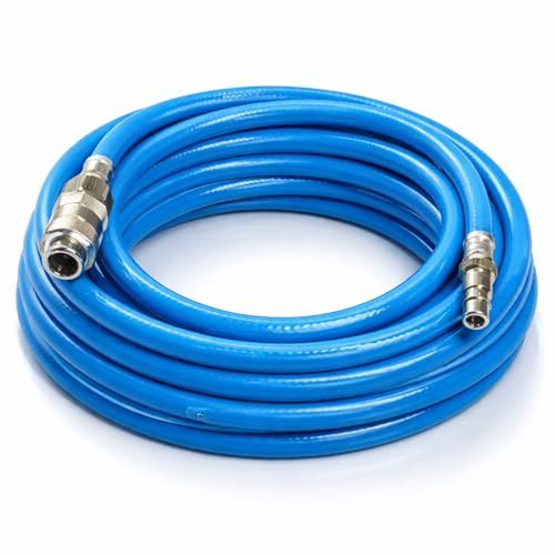 Topolenashop Tubo Aria Compressa 15 m per Compressore – PVC Rinforzato Alta Pressione 300 PSI – Diametro Interno 10 mm (10x15 mm) Raccordi Rapidi 1/4'' Uso Officina Professionale 13151