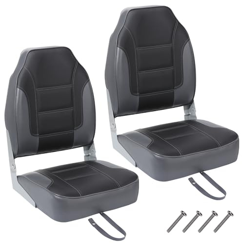 2 Pack Boat Seats High Back, Folding Boat Seats with Thick Sponge Padding, Stainless Steel Screws & Fold-Down, Boats Seat Accessories for Fishing Kayak Pontoon Canoe, Speedboat