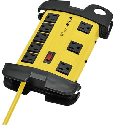 Tripp Lite Eaton TLM825GF Heavy Duty Power Strip with GFCI Plug, Yellow Metal Housing, 8 Outlets, 25 Foot / 7.6 Meter Cord, Keyhole Mounting Slots, Industrial Garage Work Shop Bench