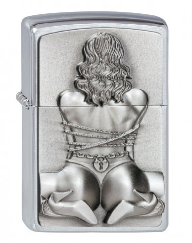 Zippo - Briquet Tempête Motif Femme en Bondage, Chrome Brossé, Emblème, Rechargeable, Réutilisable, Résistant Au Vent, Coffret Cadeau, Fabriqué Aux États-Unis