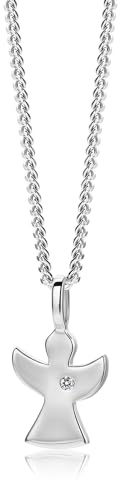 MIORE Collier Femme, Argent 925 Sterling, Collier Ange Gardien, Chaine Argent avec Pendentif Ange et Pierre Zirconium, Chaîne Gourmette 45CM, Bijoux Femme Hypoallergéniques, Boite a Bijoux Incluse