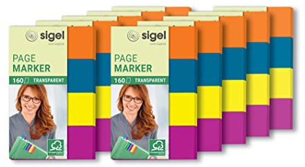 SIGEL HN614 Haftmarker Index-Lesezeichen, 10 Stück á 160 Streifen im Format 20 x 50 mm, orange, blau, gelb, lila
