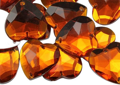 Allstarco CH08 Strasssteine mit flacher Rückseite zum Aufnähen, 20 mm, orangefarbene Hyazinthe, zum Aufnähen, Herz, Kunststoff, Acryl, Edelsteine mit Löchern zum Nähen, Kleidungsverzierungen