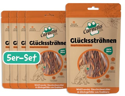 Carnello Glückssträhnen – Knabberstangen Hund getreidefrei, Hunde Leckerlis, Hundeleckerli getreidefrei – Wiederverschließbare Beutel (5 x 5 Stück)