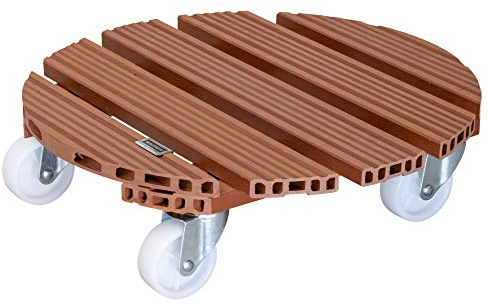 Wagner Support à roulettes pour Pot de Fleur WPC Ø 38,5 x 11 cm I intérieur + extérieur I Roule Pot en FSC® Composite Bois-Plastique, Terracota I Capacité de Charge 150 kg - 20055501