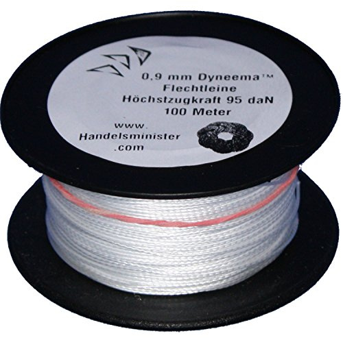 Handelsminister.com Dyneema Drachenschnur 95daN weiß 0,9mm sehr dehnungsarm geflochten Einleiner Lenkdrachen, Länge: 200m, Durchmesser: 0.9mm, Bruchlast: 95daN