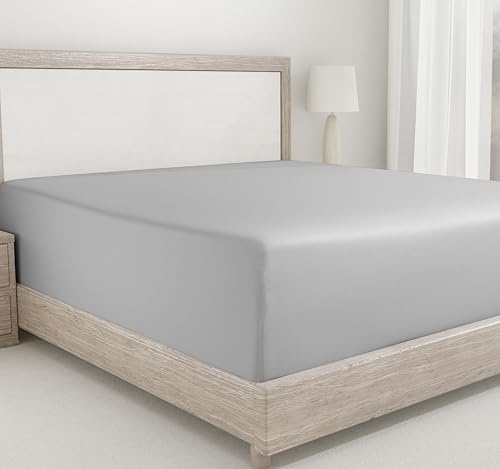 California Design Den Deep Pocket Twin Fitted Sheet, Soft 400 Thread Count 100% Cotton Sateen, No Pop-Off Elastic, Durable Deep Pocket, Fitted Sheet Only (Twin, Light Grey)