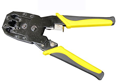 Modular Crimper-Stripper-Cutter, 8P/RJ45, 6P/RJ12, 4P/RJ11 Crimp, Cut, Strip Tool, Incl. Mini Punch Down Cutter Stripper as Bonus, Network Crimper Stripping Tool