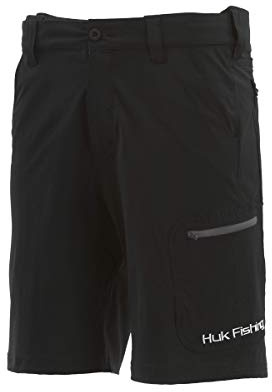 Huk Men's Standard Next Level Quick-Drying Performance Fishing Shorts, Black-10.5, Large