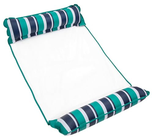 Aqua Original 4-in-1 Monterey Hammock XL Pool Float & Water Hammock – Multi-Purpose, Inflatable Pool Floats for Adults – Patented Thick, Non-Stick PVC Material – Teal/Navy Stripe