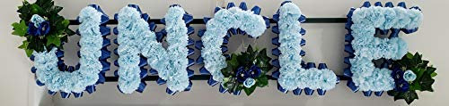 UNCLE Silk Artificial Funeral Flowers Name Tribute Any 5 Letters (Baby Blue)