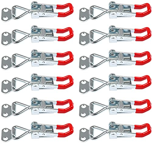 FOCCTS GH-4001 Toggle Catch Latches,12 Pack Metal Toggle Clamps, 100kg/220lbs, Adjustable Toggle Clamp, Heavy Duty Hand Tool Quick Release,Holding Capacity Latch Button Toggle Latch