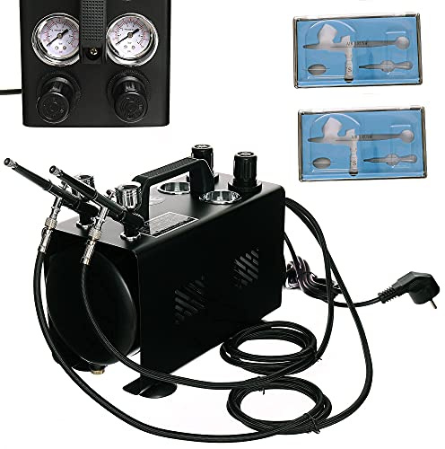 Airbrush kompressor med två airbrushes 2 reducerare oljefri 47 dB