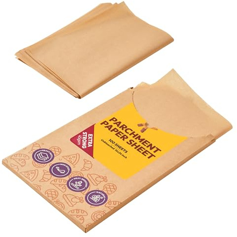 Katbite Lot de 100 feuilles de papier sulfurisé antiadhésif, prédécoupé, non blanchi pour la cuisson, la cuisson, le grill, la friture et la cuisson à la vapeur, feuilles complètes de 40,6 x 61 cm