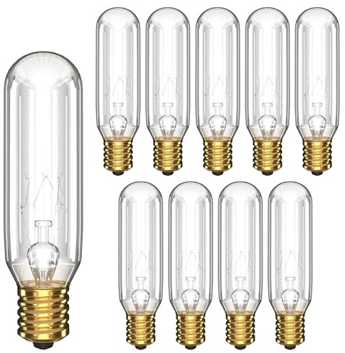 OHLECTRIC 10 Pack - Clear T6 Tubular Night Light Specialty Bulb, 15W Incandescent with E12 Candelabra Base | Warm White | Showcase & Display Cabinet Lamp