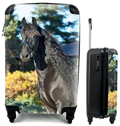 MuchoWow© Koffer Handgepäck Trolley Rollkoffer Kleine Reisekoffer mit 4 Rollen - Sonne - Friesisch - Pferd - Cabin Size < 55x40x23 & 55x40x20 cm - Fotokoffer - Kabinenkoffer - Boardgepäck