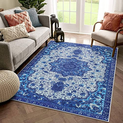 Sovrumsmatta i modern stil, modern, konstnärlig matta, unik traditionell vardagsrumsmatta, mjuk, kort lugg, halkfri, fluffig matta för vardagsrum & sovrum (blå 120 x 160 cm)