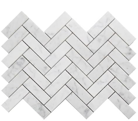 Soulscrafts Weiße Carrara-Marmor-Mosaikfliese, Marmorfliese, 1 x 3, Fischgrätenmuster, poliert, für Küche, Backsplash, Badezimmer, Wand und Boden, 5 Blatt/Box