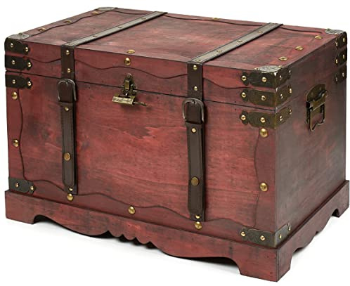 Generisch Schatztruhe aus Holz mit Schloss Koffertruhe Holztruhe Schatzkiste Vintage-Look Piraten Schatzsuche Piratentruhe Braun 28x50x25cm