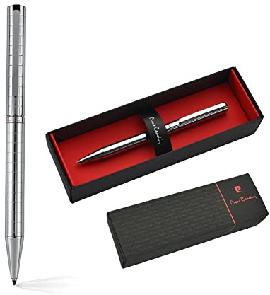 Pierre Cardin® ESPACE Kugelschreiber mit Gravur | Premium Stift Etui | blaue Mine | edel | personalisiertes Geschenk | Namen | graviert | Jahrestag | Geburtstag (Silber)
