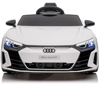 BabyCar Audi RS E-tron | Kinder Auto Elektro 12V mit 2×25W Motoren | Kinder Elektroauto mit Fernbedienung, Türen zum Öffnen, MP3/USB | Offiziell Lizenziertes | Weiß