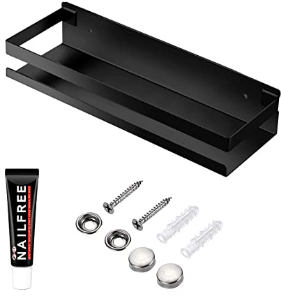 YANYYGu Rostfreie Metall-Aufbewahrungsschweberegale Wandmontierte Rechteckige Regale für Badezimmer, Küchen und Waschküchen (30cm Schwarz)